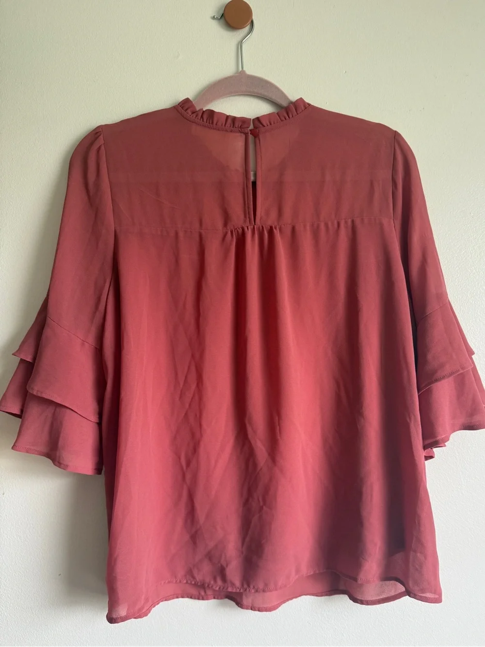 Monteau Ruffled Neck Tiered-Sleeve Blouse - Rose - Picture 4 of 7